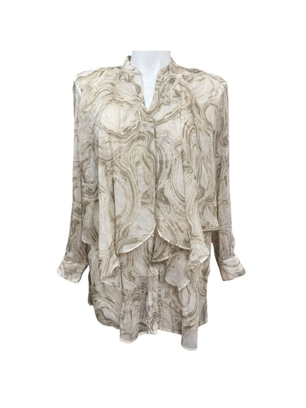 Chico's Blouse Size‎ XL Beige Brown Marble Print